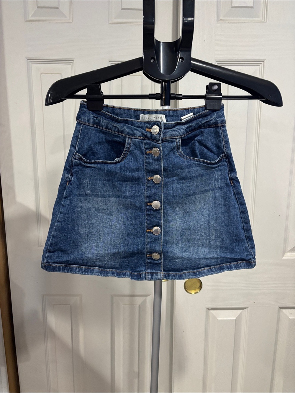 Streetwear Society Blue Denim Button-Front Mini Skirt